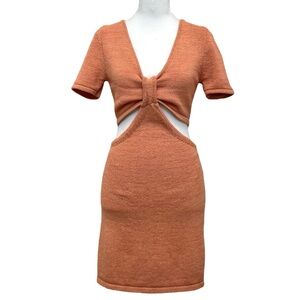 Isalis Orange Cutout Waist Knit Festival Mini Dress